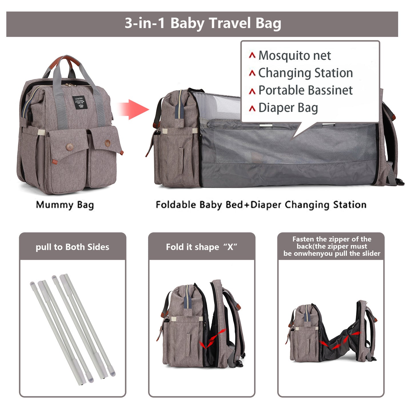 Multi-Functional Foldable Bed Diaper Backpack - Large Capacity Waterproof Portable Baby Bed And Mother Baby Backpack