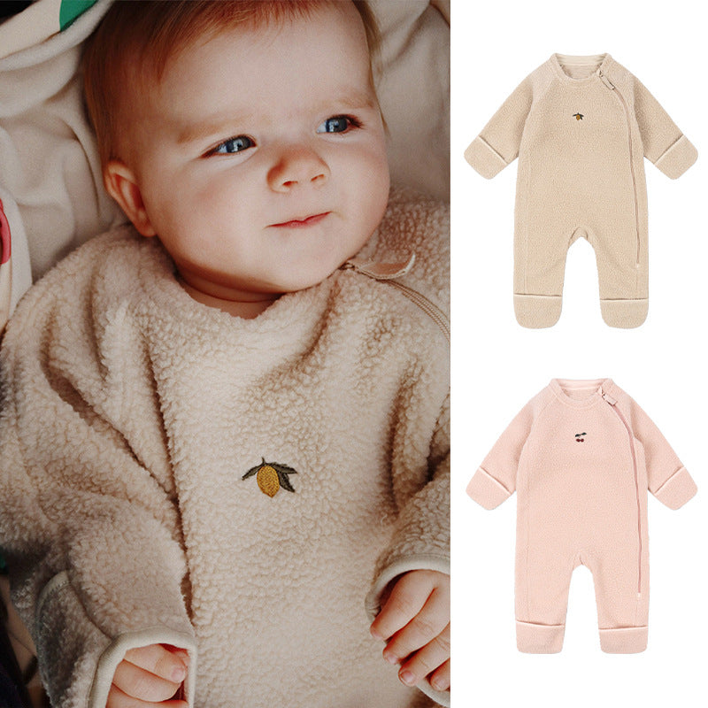 Baby Fleece Footed Romper - Soft Thermal Jumpsuit with Non-Slip Soles
