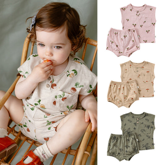 Baby Cotton 2-Piece Summer Outfit - Toddler Sleeveless T-Shirt & Shorts Set for Boys Girls