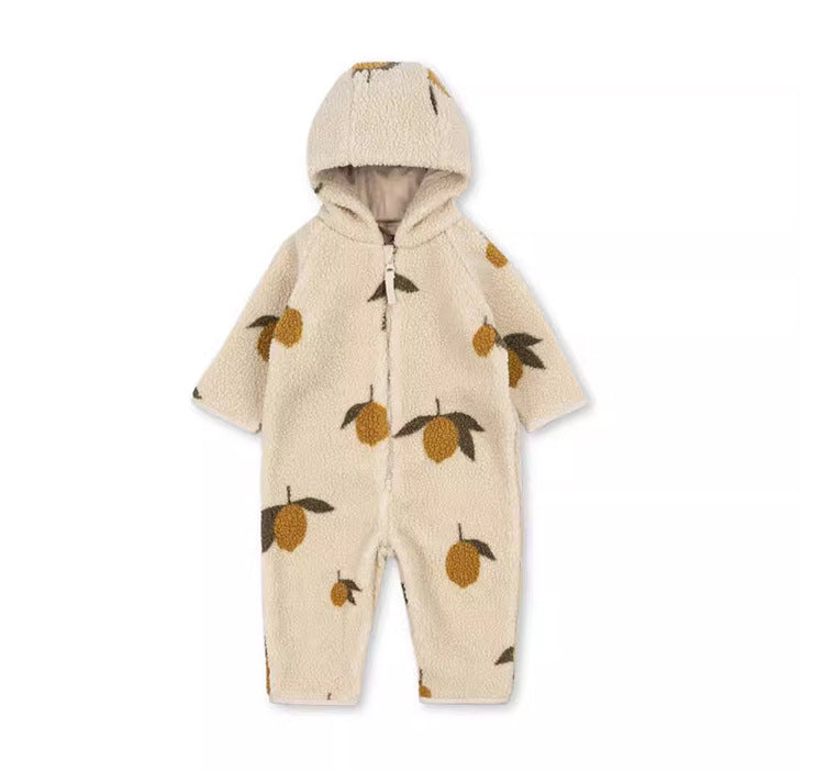 Nordic Style Baby Fleece Romper - Hooded Jumpsuit for Infant Winter Wear