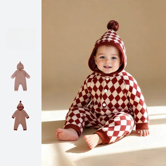 Christmas Plaid Baby Romper - Long Sleeve Knit Jumpsuit