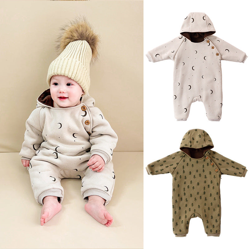 Baby Winter Romper - 3-Layer Thick Animal Print Jumpsuit for Infants