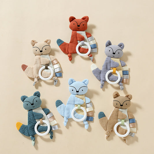 Soft Baby Security Blanket Toy - 3D Bump Fabric Lovey with Cotton Gauze, Lightweight Bunny & Fox Stuffed Animal for Newborn Sleep