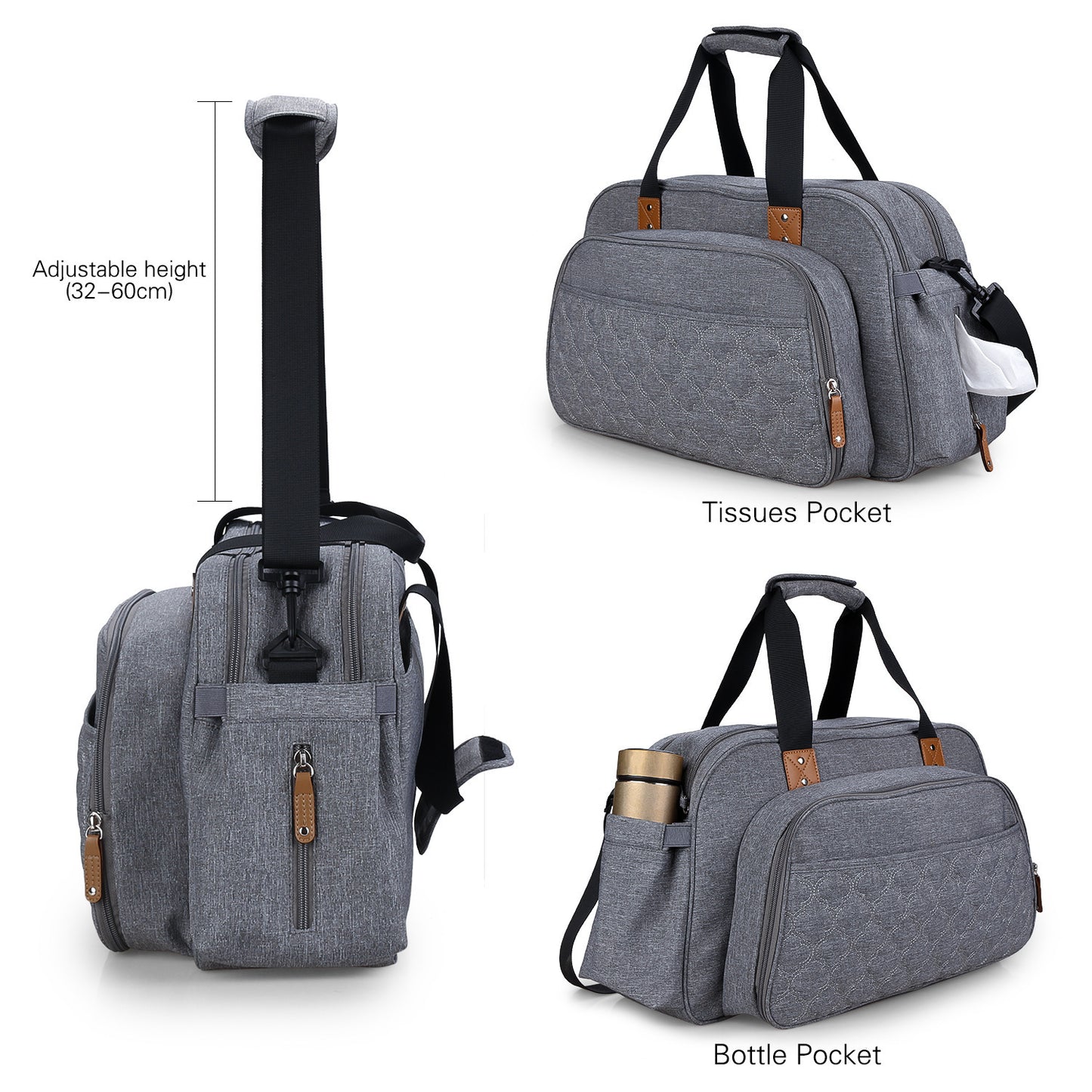 Quilted Diaper Bag Tote with Baby Bed– Foldable Portable Mommy Bag with Changing Pad
