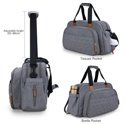 Quilted Diaper Bag Tote with Baby Bed– Foldable Portable Mommy Bag with Changing Pad