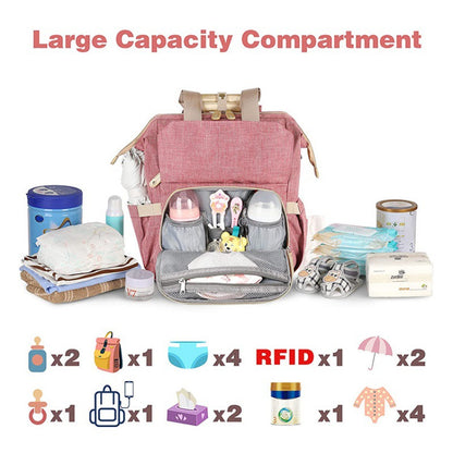 Diaper Backpack,Travel Backpack Diaper Bag for Dad Mom Baby Boys,Insulated Pockets Portable Baby Nappy Bags with USB Charging Port,RFID Anti-Theft Water-Resistant Pocket Stroller Straps