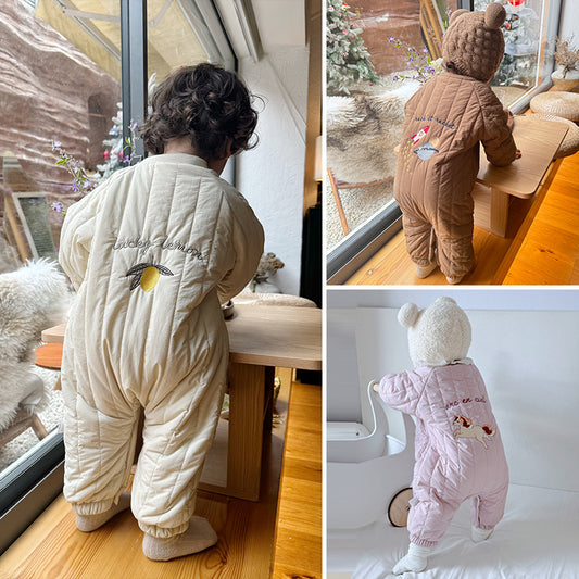 Baby Winter Cotton Padded Jumpsuit, Warm Animal Themed Romper for Baby