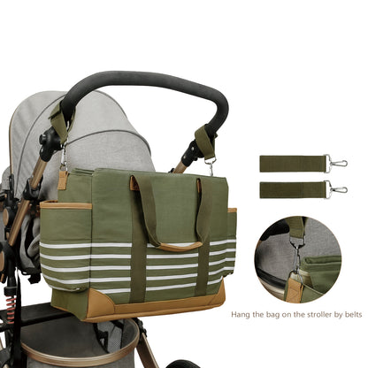 Canvas Diaper Bag Tote - Large Capacity Waterproof Mommy Bag with Stroller Straps, 2 Insulated Pockets & Magnetic Closure