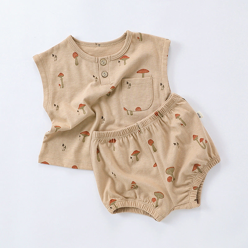Baby Cotton 2-Piece Summer Outfit - Toddler Sleeveless T-Shirt & Shorts Set for Boys Girls