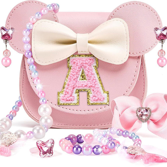 Personalized Girl's Purse Set for Toddlers - My First Wallet with Princess Jewelry, Dress Up Toy Gift for 3-6 Year Old (Custom Initial)