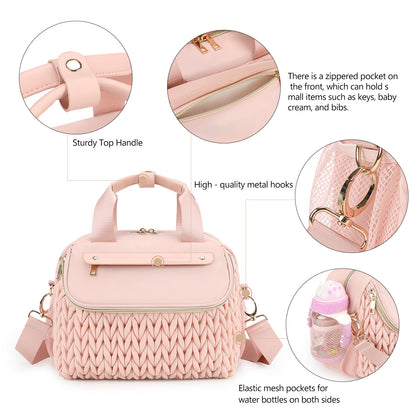 Pink Diaper Bag for Mom - Large Capacity Baby Bag with Insulated Bottle Holder & Changing Pad