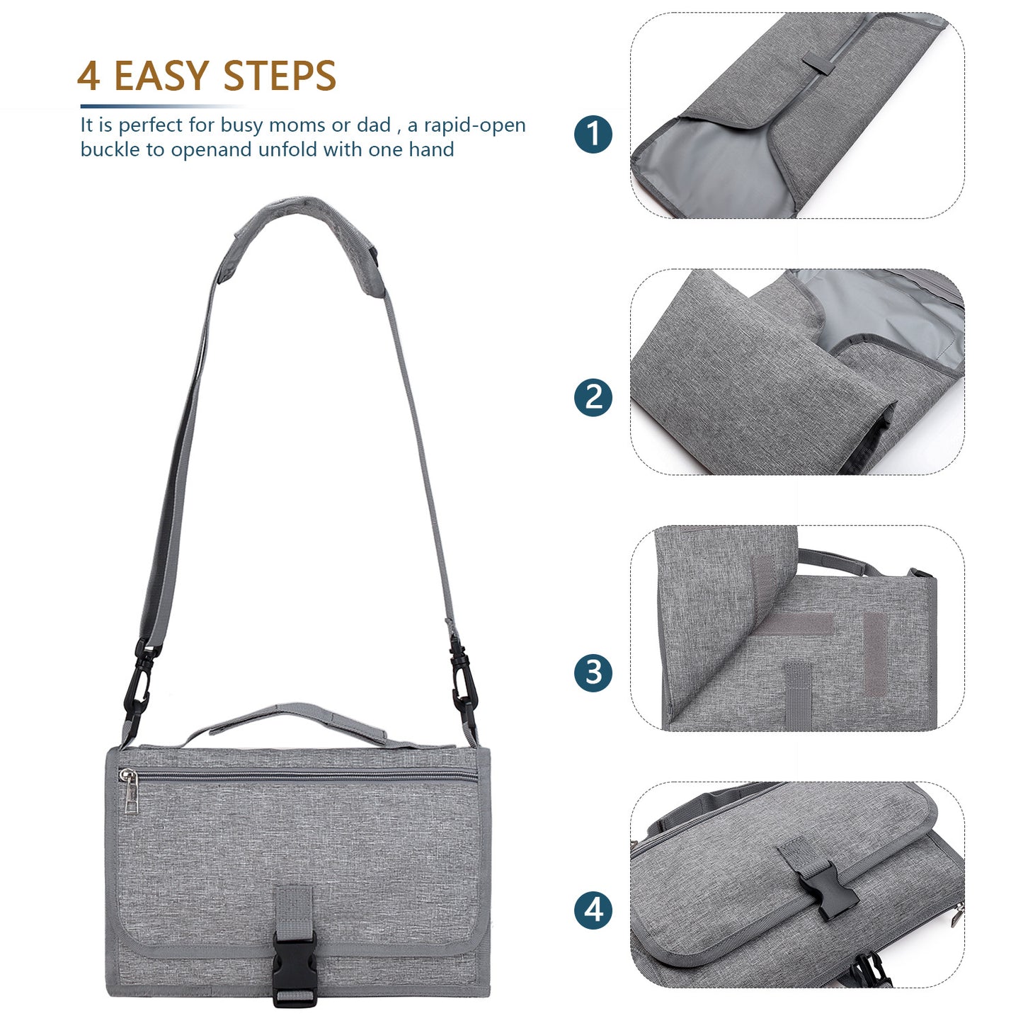 Portable Baby Changing Pad – Foldable Waterproof Diaper Changing Mat with Mesh Pockets & Detachable Pillow, On-the-Go Travel Essential for Mom & Dad