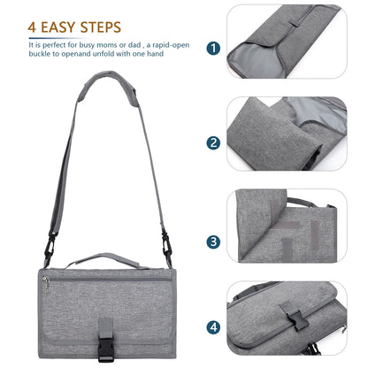 Portable Baby Changing Pad – Foldable Waterproof Diaper Changing Mat with Mesh Pockets & Detachable Pillow, On-the-Go Travel Essential for Mom & Dad