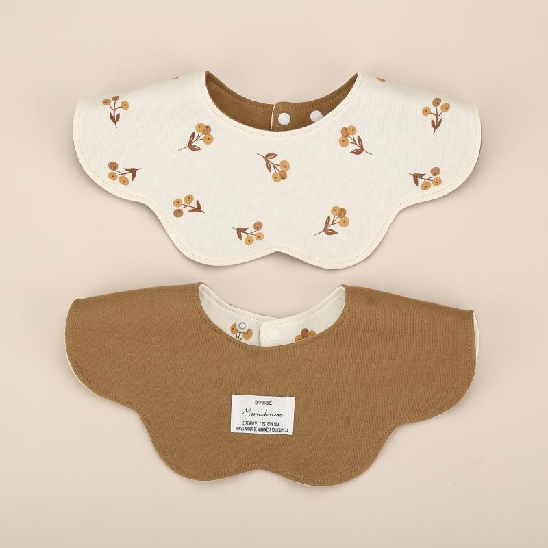 Brown Petal Style Drool Bibs - 100% Cotton Teething Bib with Snap Closure