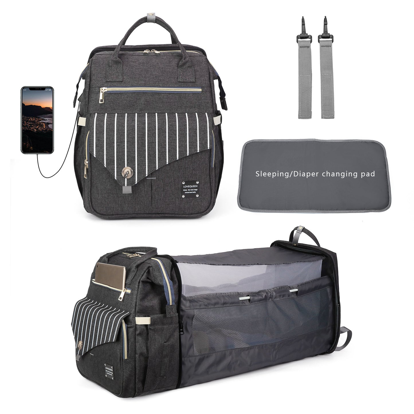 3-in-1 Convertible Baby Travel Bag – Portable Bassinet, Diaper Bag & Changing Station with Mosquito Net, Foldable Baby Bed for Outdoor, Travel & Daily Use