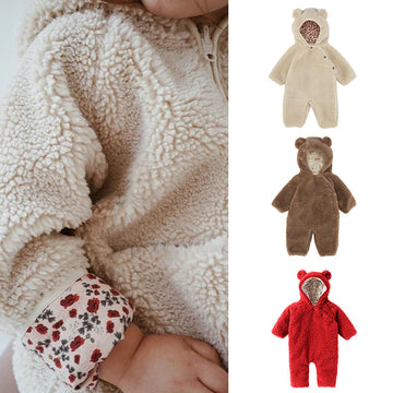 Baby Sherpa Jacket & Romper Set - Teddy Bear Print Winter Outfit