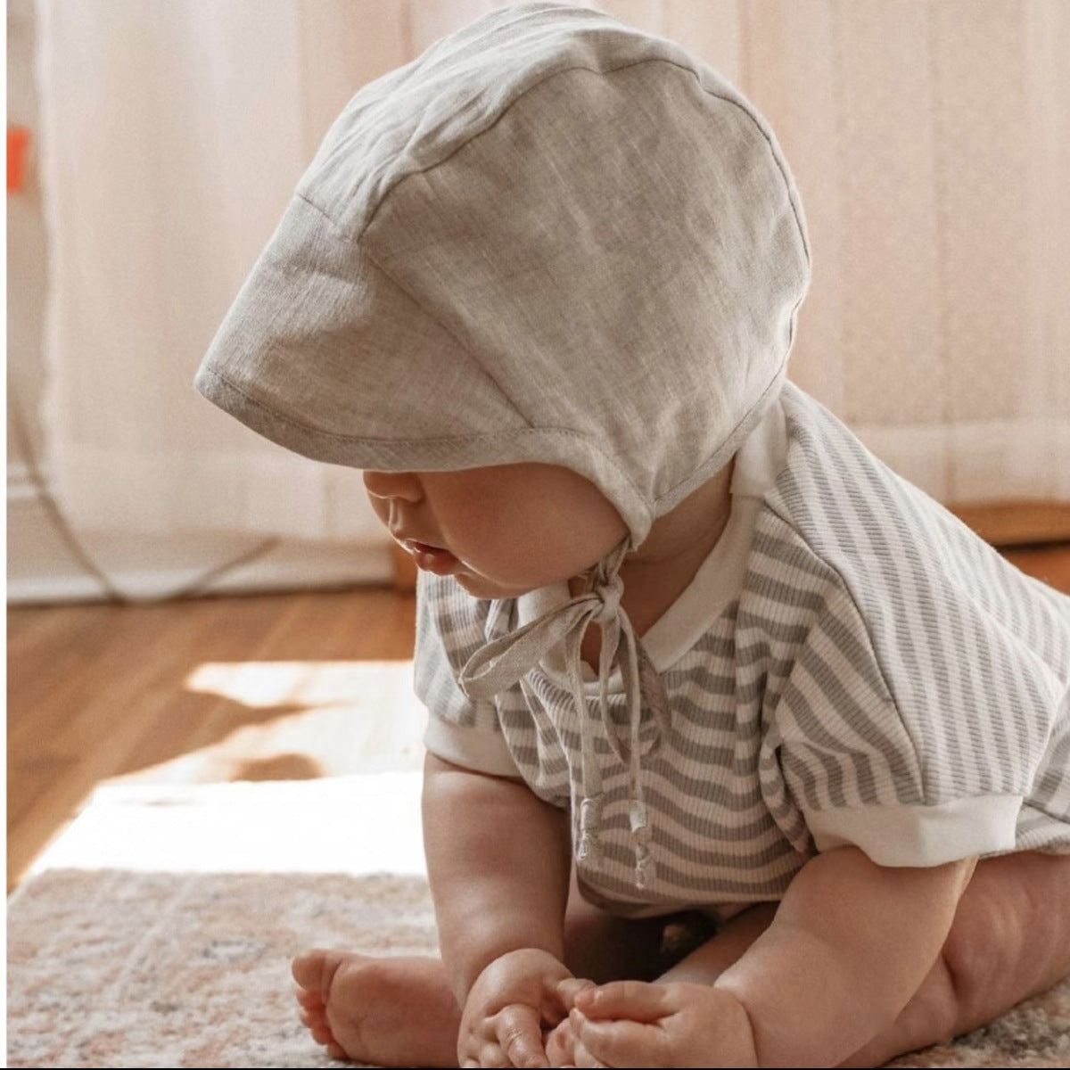 Baby Sun Hat UPF 50+ - Linen Blend Summer Hat for Infant Toddler, Breathable Solid & Striped Beach Cap