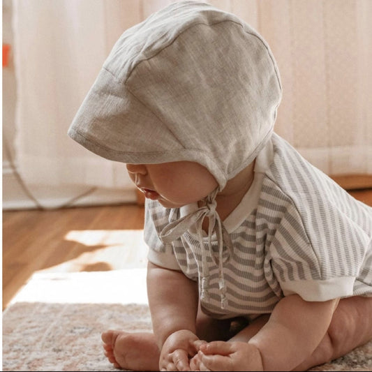 Baby Sun Hat UPF 50+ - Linen Blend Summer Hat for Infant Toddler, Breathable Solid & Striped Beach Cap