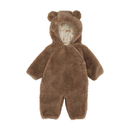 Baby Sherpa Jacket & Romper Set - Teddy Bear Print Winter Outfit