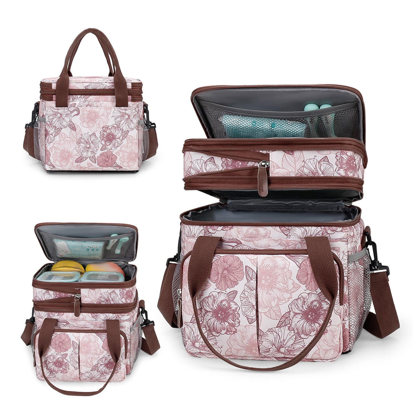 Insulated Breast Pump Bag Cooler – Dual Compartment Leakproof Lunch Tote, Portable Milk Storage Bag for Work & Travel (Floral Prints)