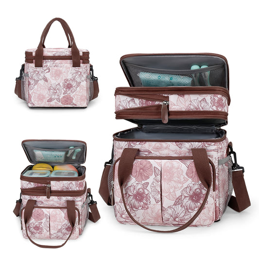 Insulated Breast Pump Bag Cooler – Dual Compartment Leakproof Lunch Tote, Portable Milk Storage Bag for Work & Travel (Floral Prints)
