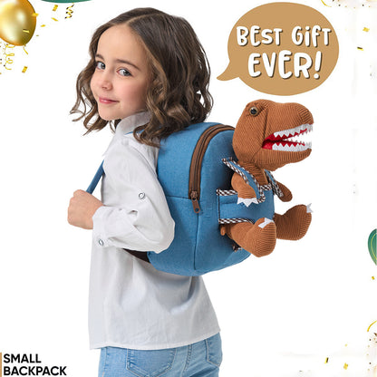 Dinosaur Backpack for Toddlers with Detachable Stuffed Animal - 3D T-Rex Plush Toy Bag for 2-4 Year Old Boy Gifts & Trav
