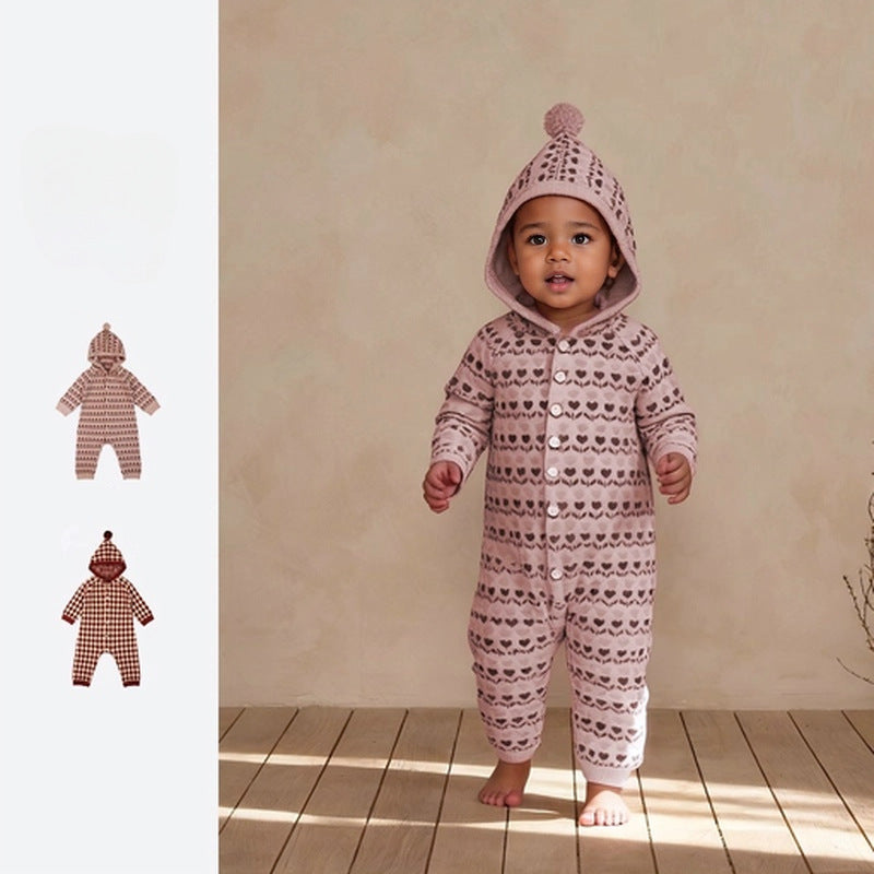 Christmas Plaid Baby Romper - Long Sleeve Knit Jumpsuit