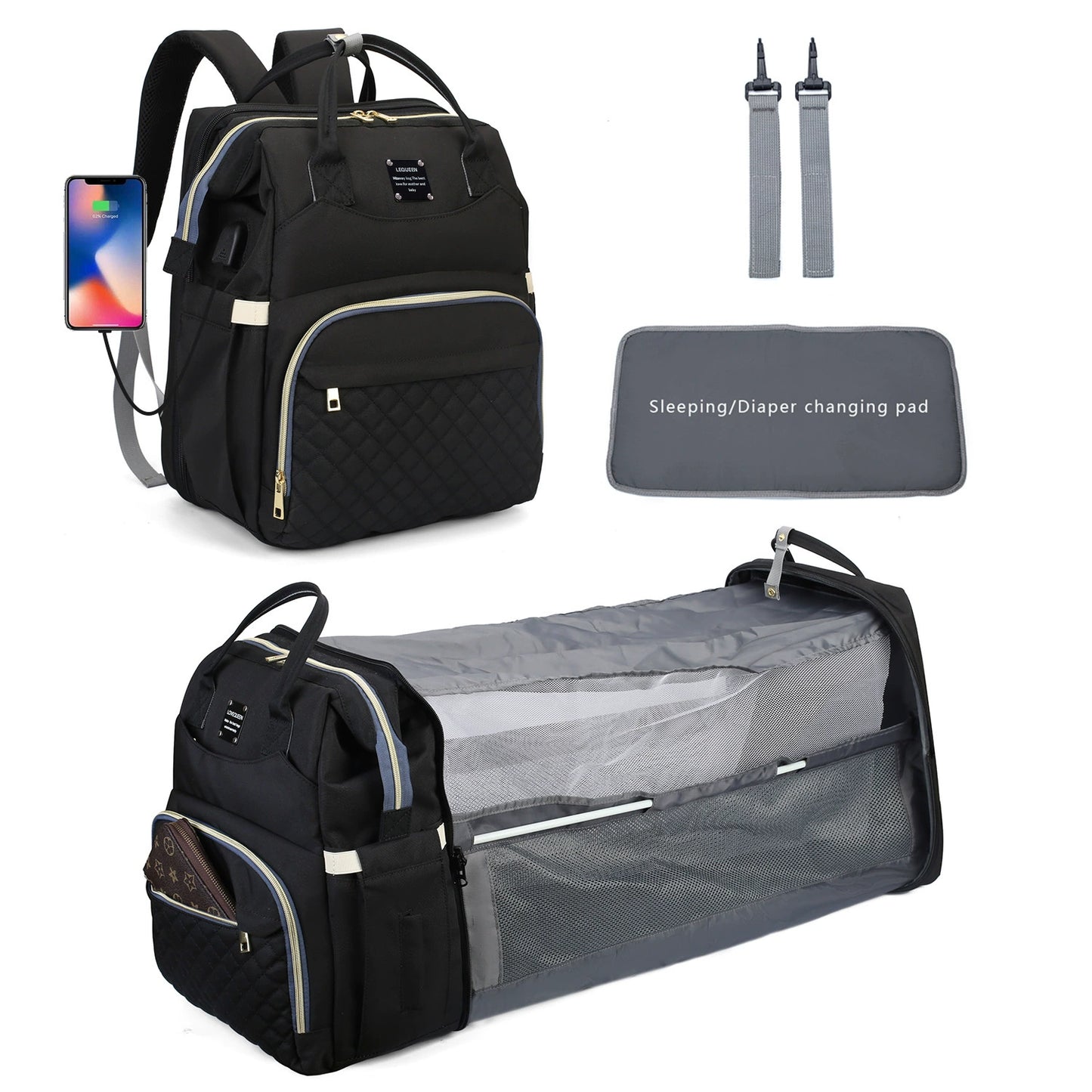 2025 New Multi-Functional Foldable Maternity Bag - Large Capacity Baby Bed with Mosquito Net and Sunshade for Moms