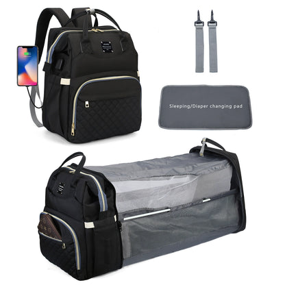 2026 New Multi-Functional Foldable Maternity Bag - Large Capacity Baby Bed with Mosquito Net and Sunshade for Moms