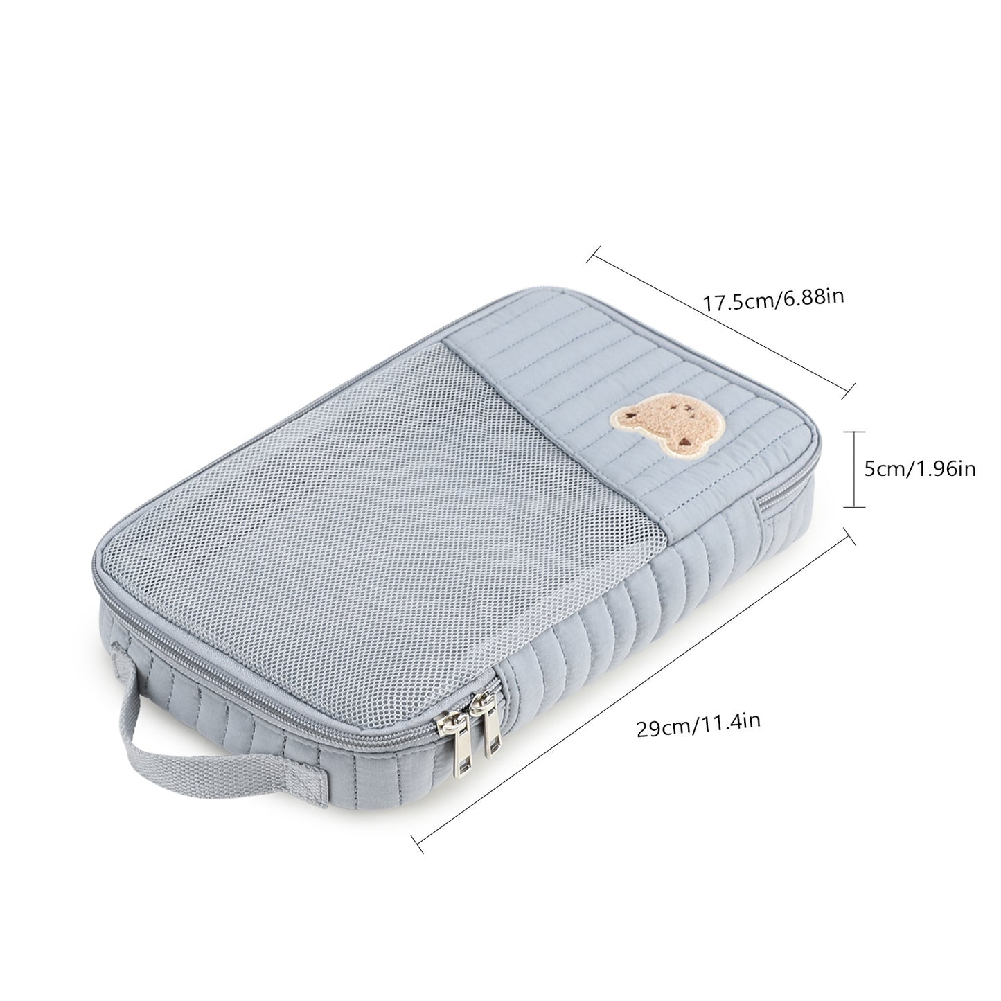Portable Baby Essentials Organizer with Embroidered Bear, Travel Changing Pad Case for Newborn