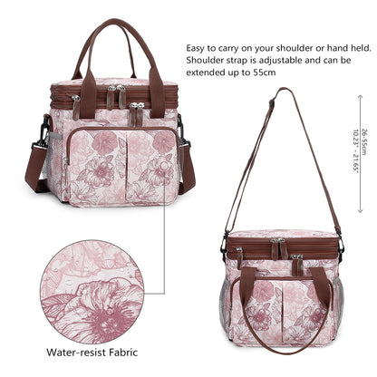 Insulated Breast Pump Bag Cooler – Dual Compartment Leakproof Lunch Tote, Portable Milk Storage Bag for Work & Travel (Floral Prints)