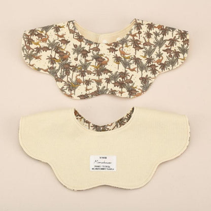 Beige Petal Style Drool Bibs - 100% Cotton Teething Bib with Snap Closure