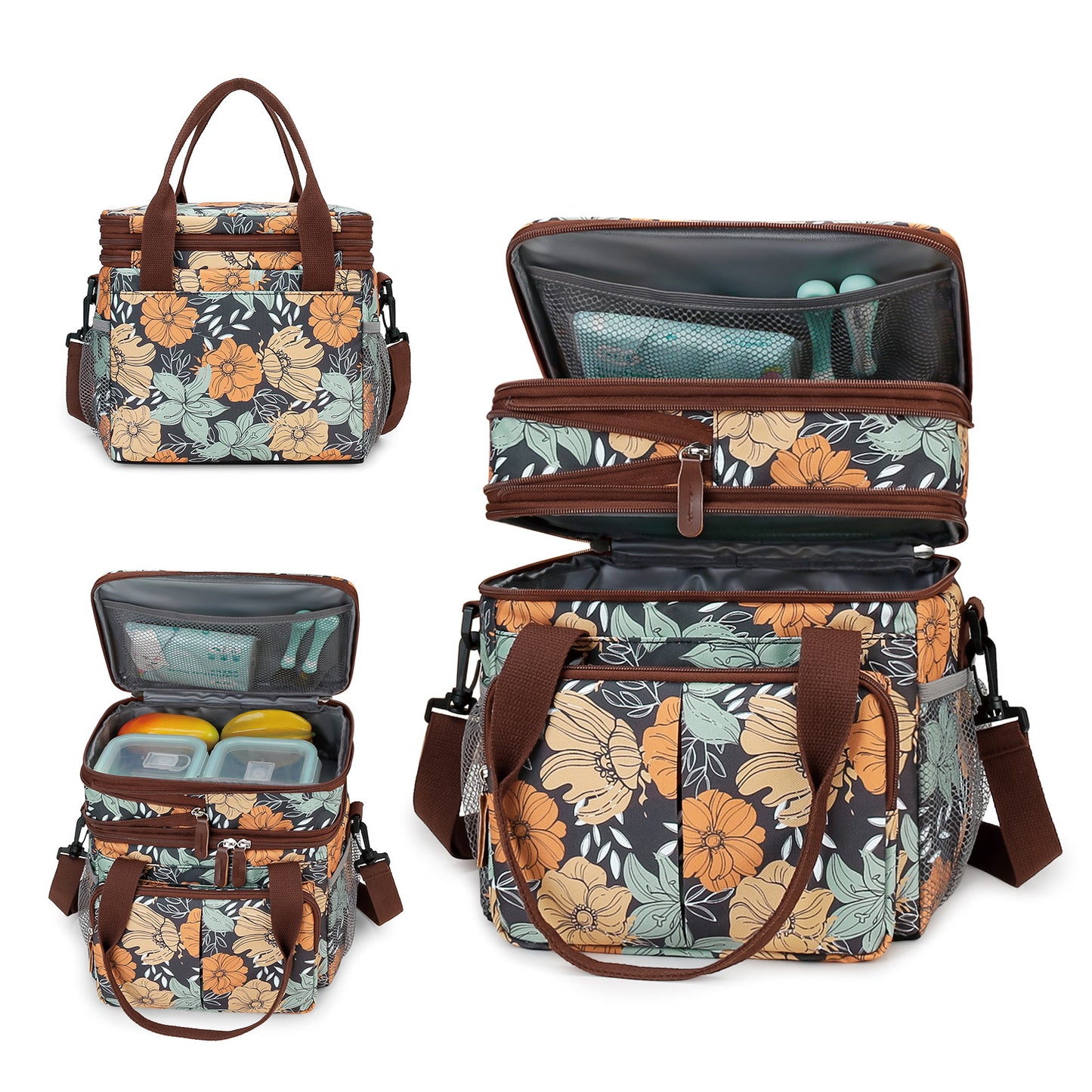 Insulated Breast Pump Bag Cooler – Dual Compartment Leakproof Lunch Tote, Portable Milk Storage Bag for Work & Travel (Floral Prints)