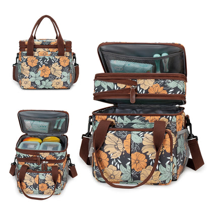 Insulated Breast Pump Bag Cooler – Dual Compartment Leakproof Lunch Tote, Portable Milk Storage Bag for Work & Travel (Floral Prints)