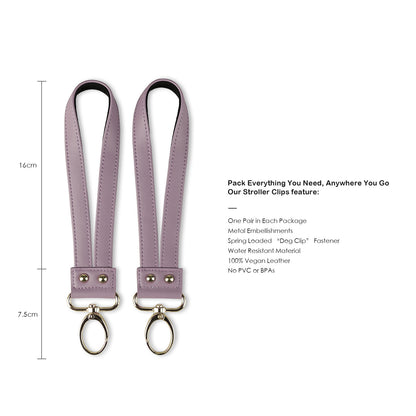 360° Rotating Stroller Hooks – Premium Vegan Leather Clips for Bags & Caddies, Heavy Duty Metal Snaps (Pair, Water Resistant)