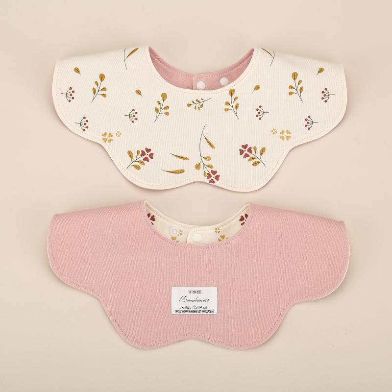 Pink Petal Style Drool Bibs - 100% Cotton Teething Bib with Snap Closure