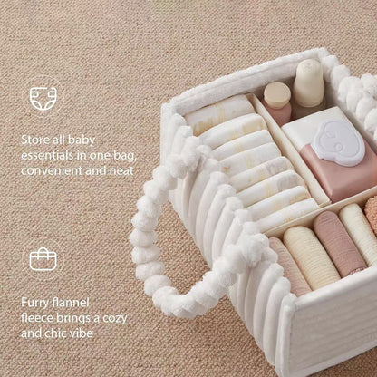 Plush Diaper Tote Bag - Premium Faux Fur Mommy Bag with Waterproof Lining