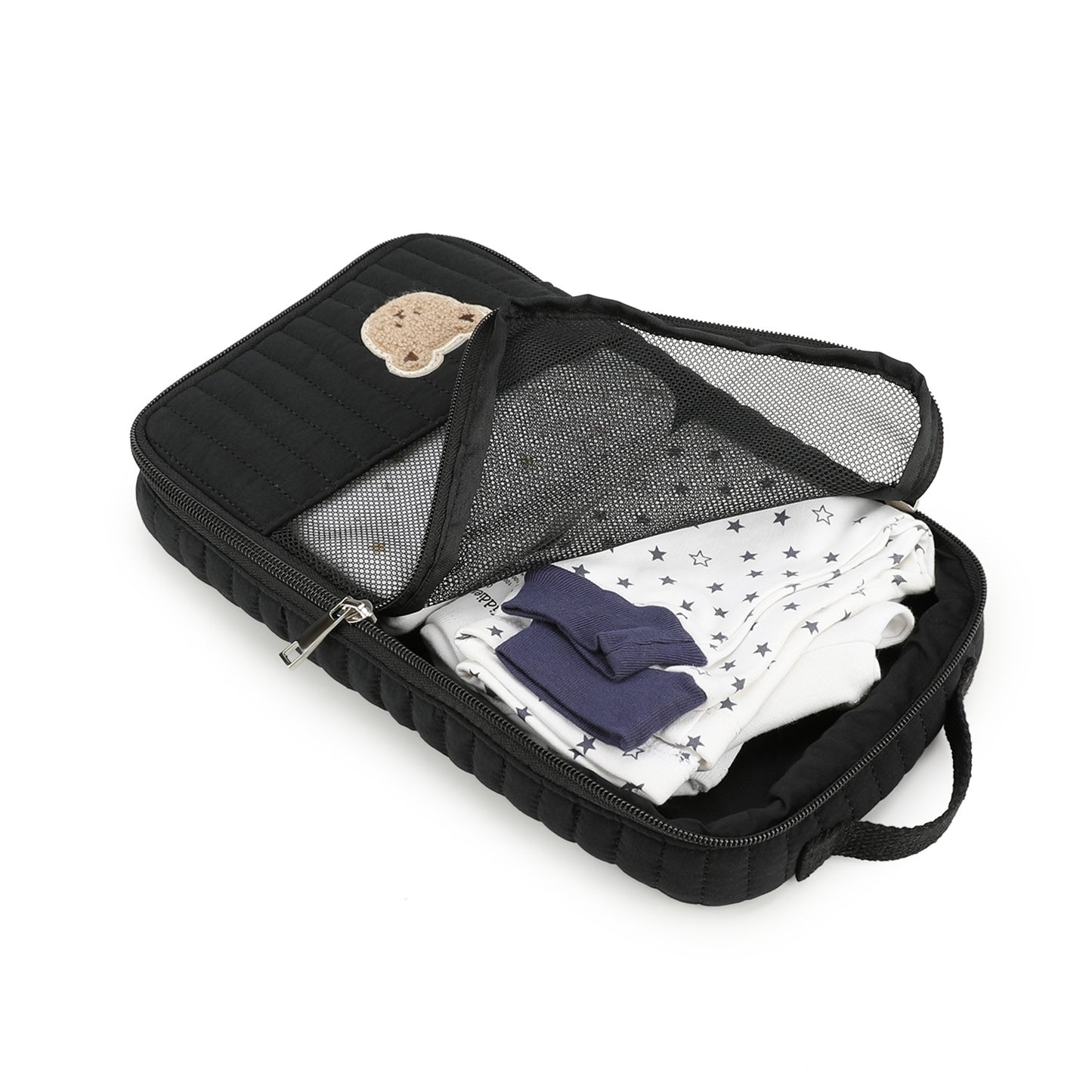 Portable Baby Essentials Organizer with Embroidered Bear, Travel Changing Pad Case for Newborn