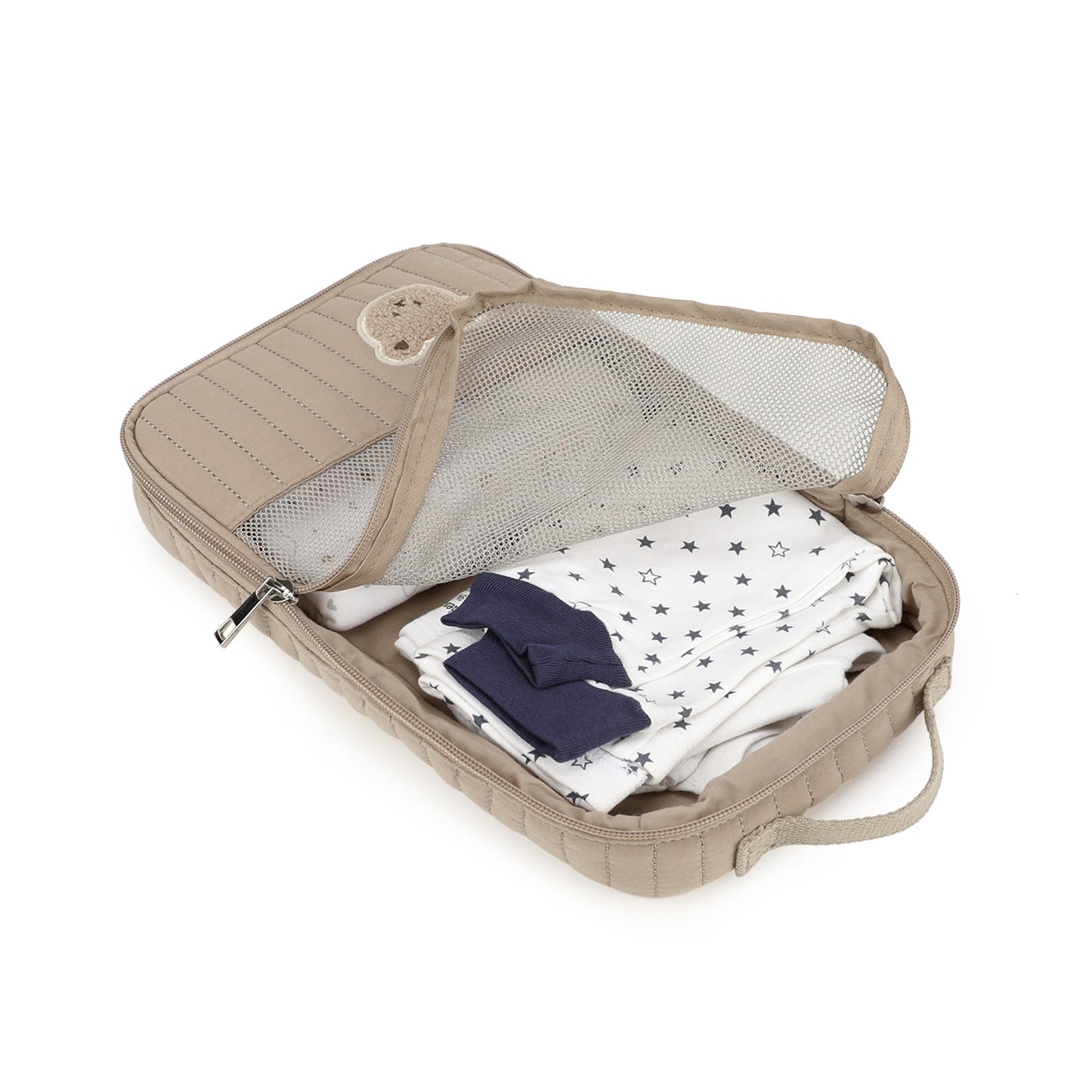 Portable Baby Essentials Organizer with Embroidered Bear, Travel Changing Pad Case for Newborn