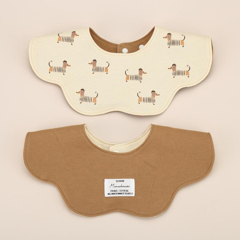 Brown Petal Style Drool Bibs - 100% Cotton Teething Bib with Snap Closure