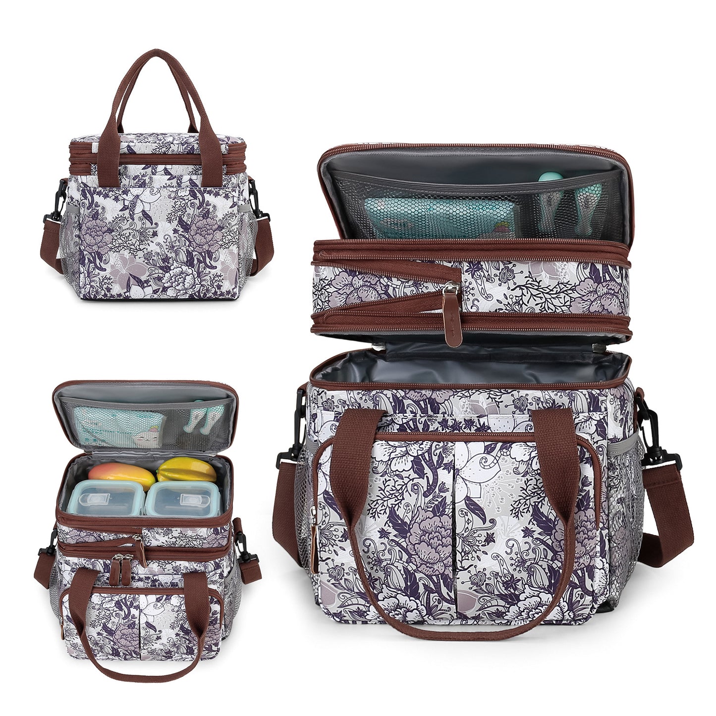 Insulated Breast Pump Bag Cooler – Dual Compartment Leakproof Lunch Tote, Portable Milk Storage Bag for Work & Travel (Floral Prints)
