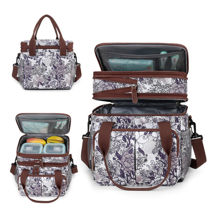 Insulated Breast Pump Bag Cooler – Dual Compartment Leakproof Lunch Tote, Portable Milk Storage Bag for Work & Travel (Floral Prints)