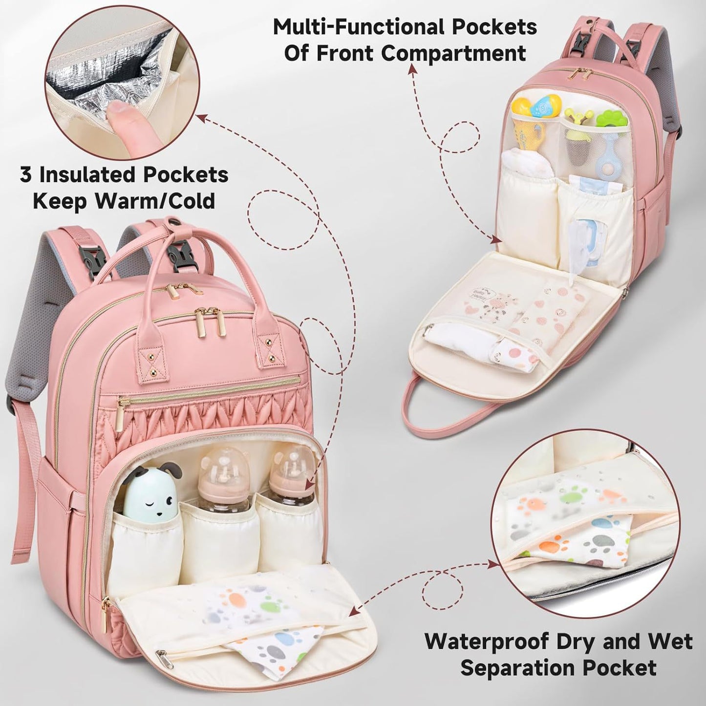 Multi-Functional Waterproof Diaper Bag Backpack with Changing Pad
