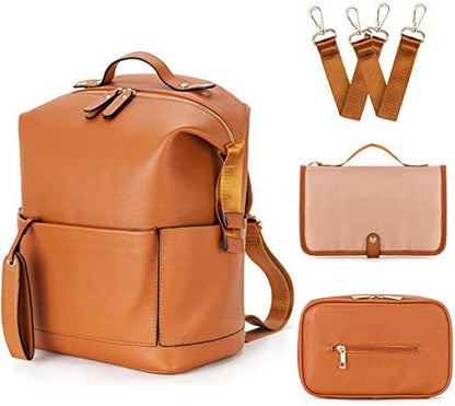 Diaper Bag Backpack, Waterproof Leather Diaper Bags With Changing Station for Baby, Fashion Nappy Travel Backpack for Mom Dad