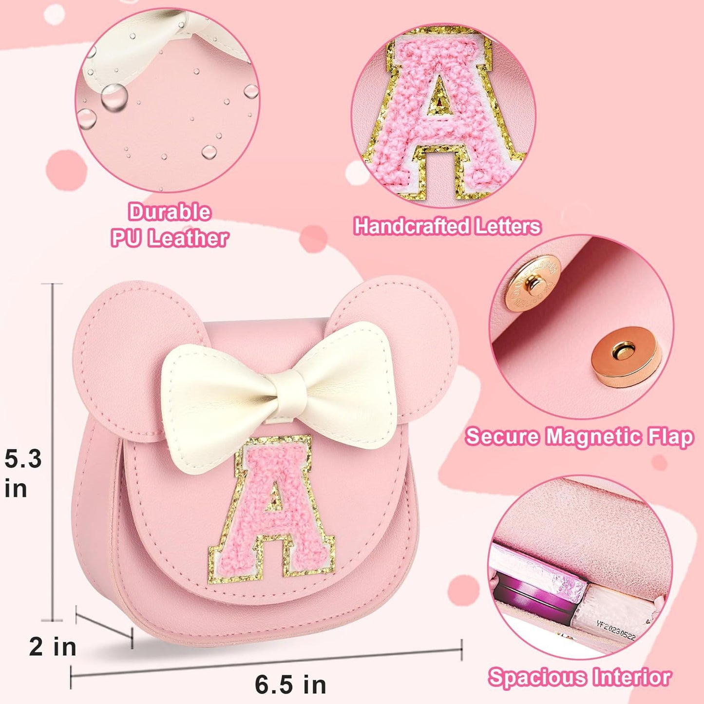 Personalized Girl's Purse Set for Toddlers - My First Wallet with Princess Jewelry, Dress Up Toy Gift for 3-6 Year Old (Custom Initial)