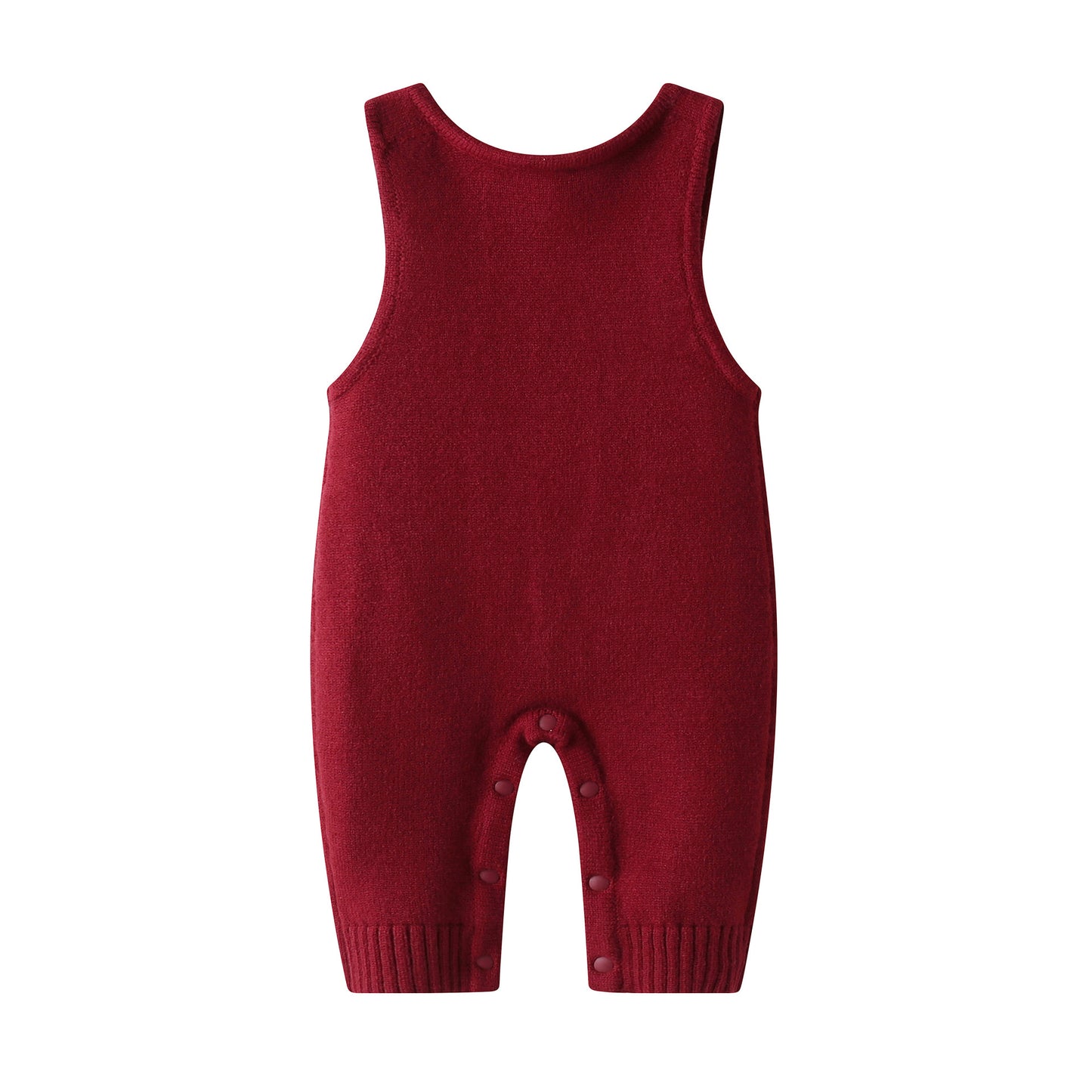 Christmas Tree Knit Suspenders Romper - Wine Red Baby Jumpsuit with Adjustable Straps