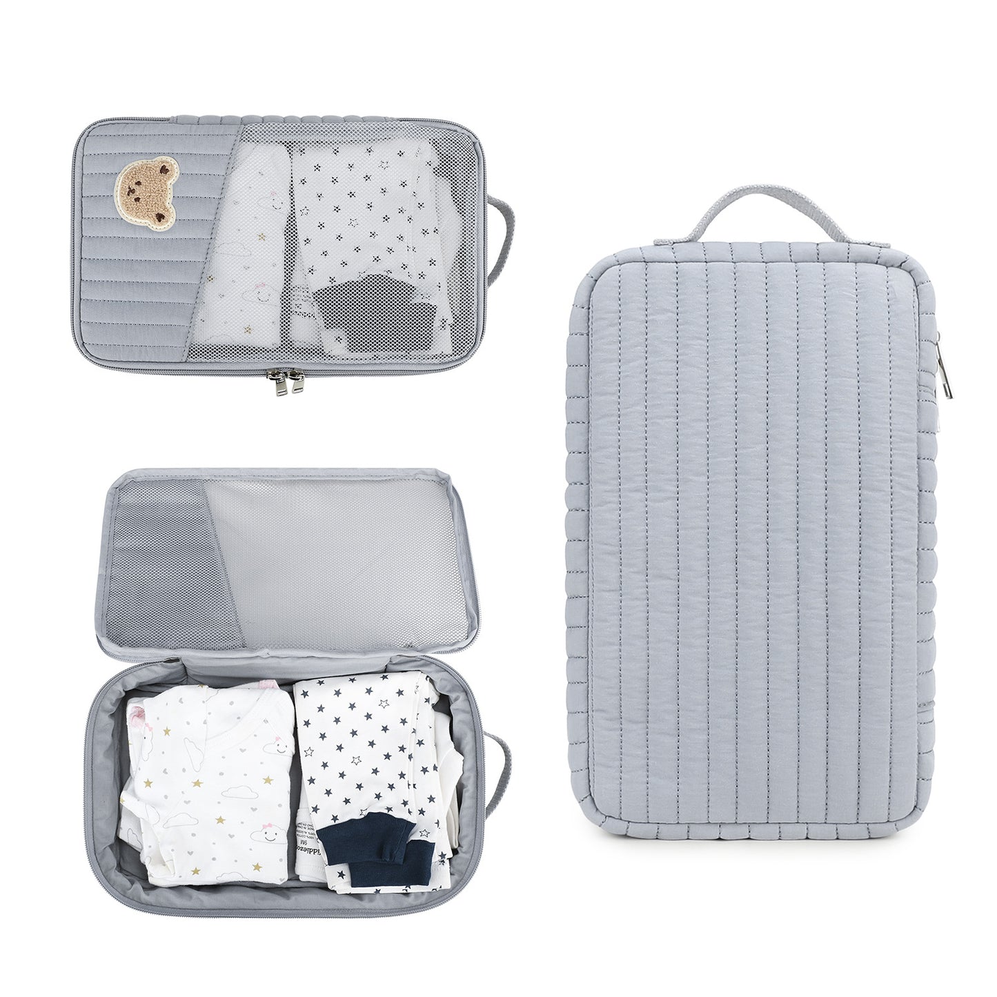 Portable Baby Essentials Organizer with Embroidered Bear, Travel Changing Pad Case for Newborn