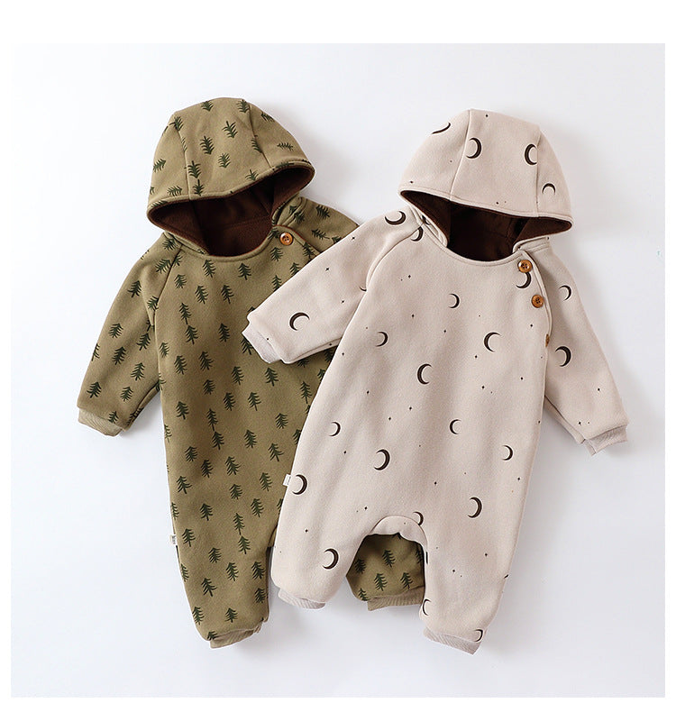 Baby Winter Romper - 3-Layer Thick Animal Print Jumpsuit for Infants