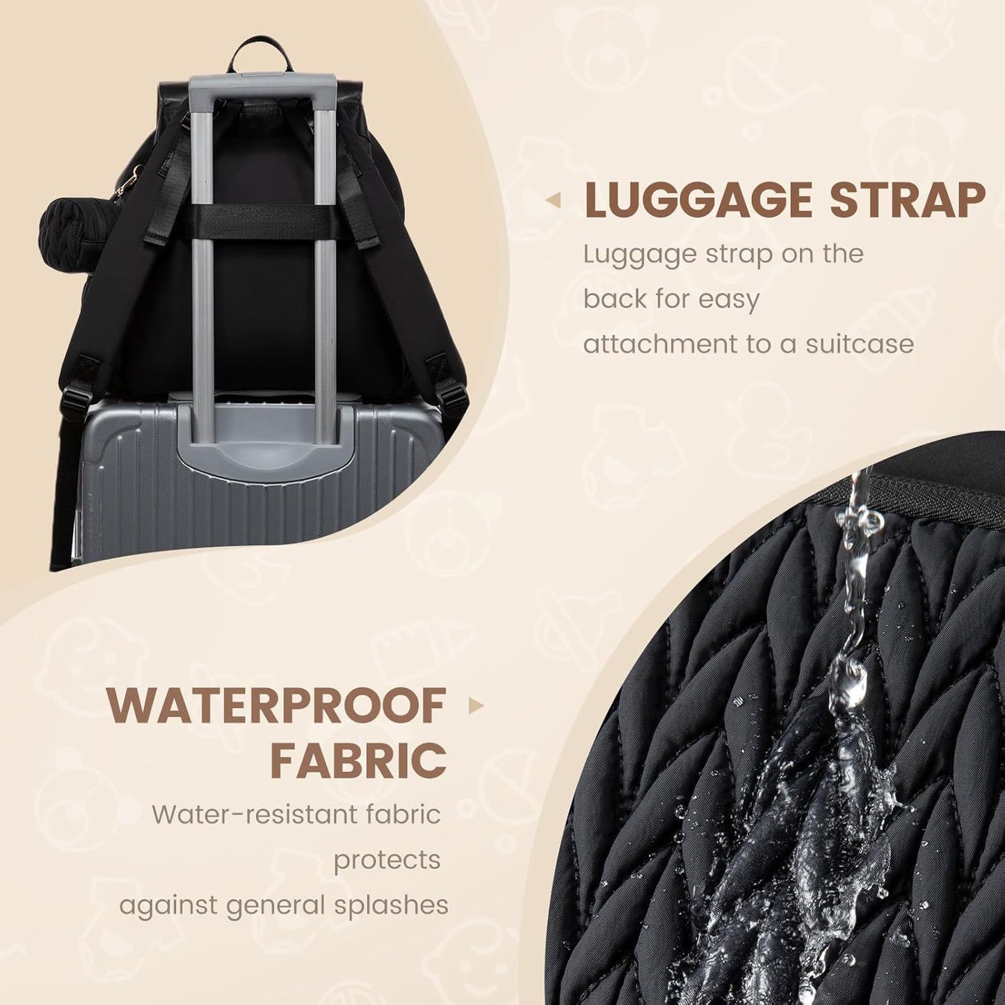 Stylish  Diaper Bag Backpack, Water-Resistant Travel Baby Bag  with Changing Pad, Stroller Straps