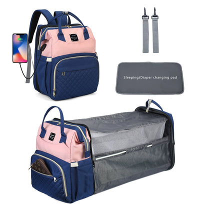 2026 New Multi-Functional Foldable Maternity Bag - Large Capacity Baby Bed with Mosquito Net and Sunshade for Moms